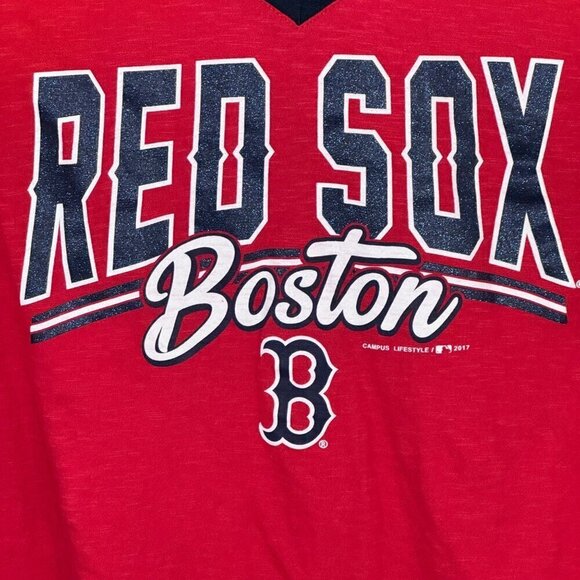 Campus Lifestyle MLB Boston Red Sox Cotton T Shirt Glitter Women's Size XL EUC - Picture 2 of 9